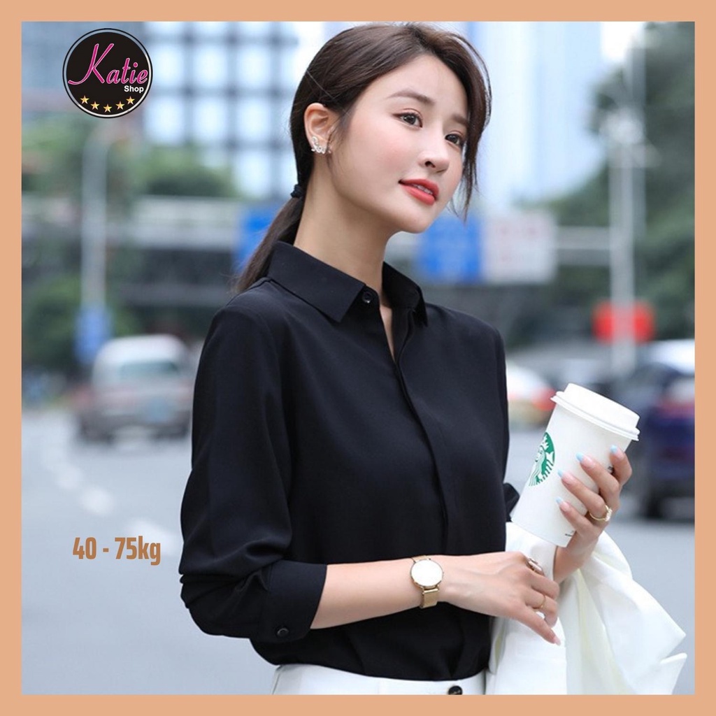 Áo Sơ Mi Đen Nữ Katie Tay Dài Và Somi Nữ Tay Ngắn Công Sở Chất Liệu Cotton Thoáng Mát Không Nhăn Có Áo Bigsize