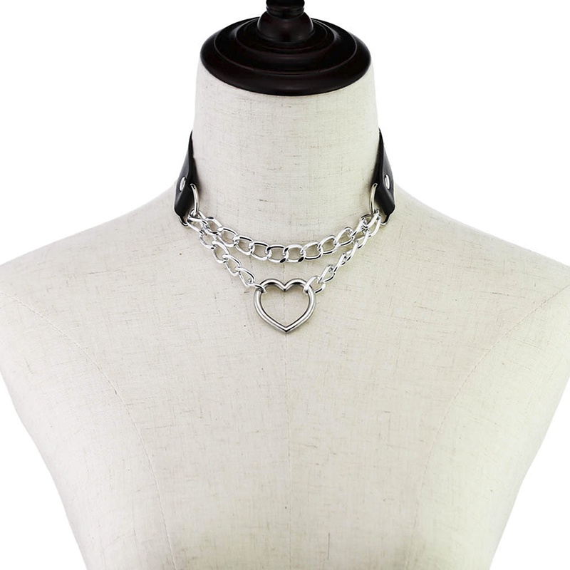 Vòng Cổ Choker Da Mặt Trái Tim Phong Cách Gothic Punk