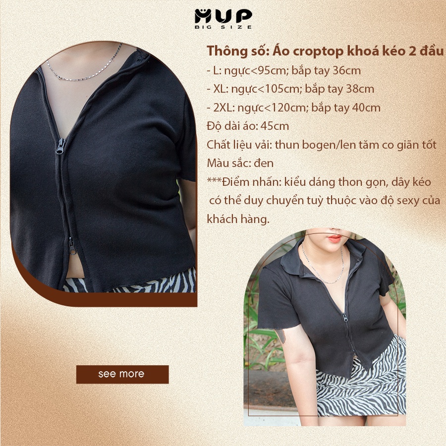 Áo croptop bigsize nữ khoá kéo 2 đầu tay ngắn ôm sexy MUP bigsize AC01
