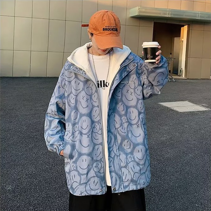 Áo Khoác Giả 2 Lớp Có Mũ Trùm Dáng Rộng Phong Cách Harajuku Thời Trang Mùa Thu Cho Nam