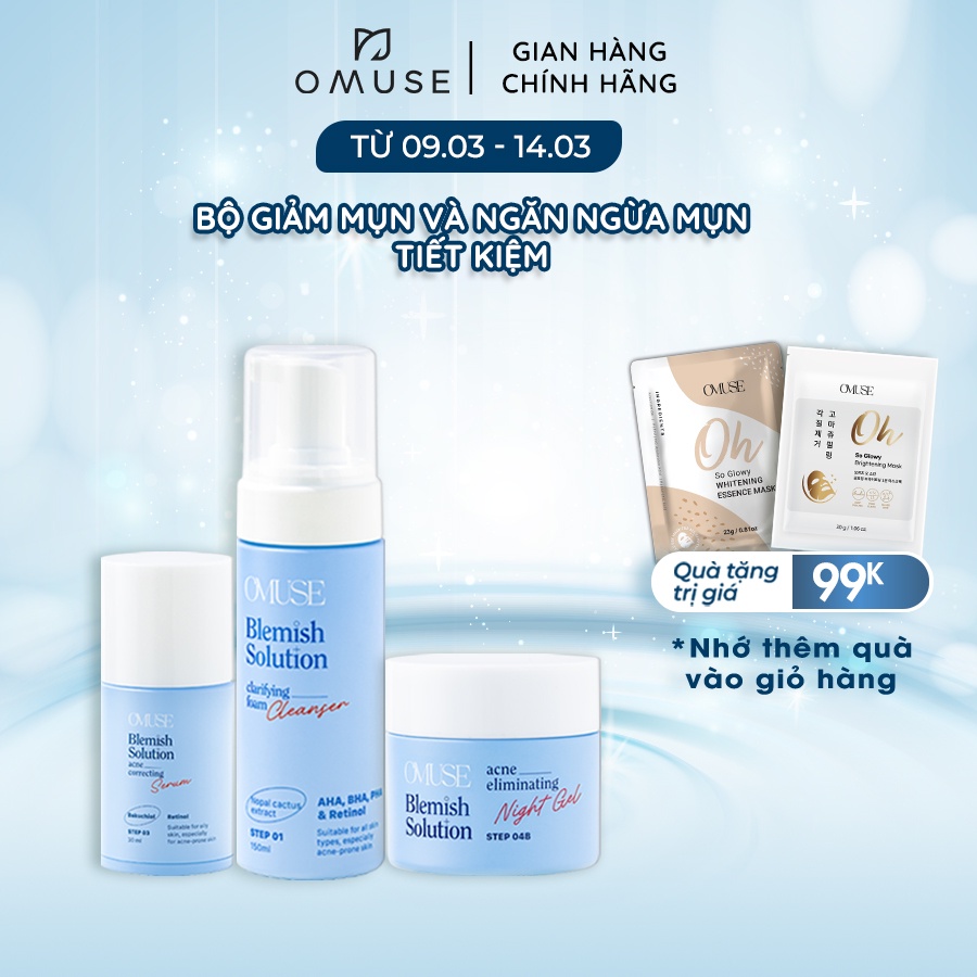 Bộ sản phẩm giảm mụn và ngăn ngừa mụn chuyên sâu OMUSE Blemish Solution Acne Correcting