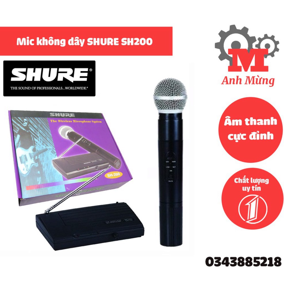 Mic không dây Shure SH200 – Mic hat karaoke không dây cầm tay, phủ sóng cao