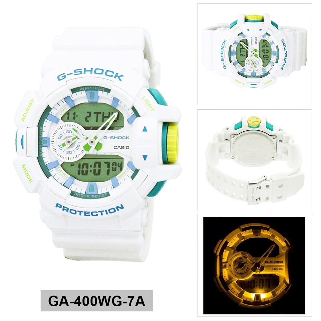 Đồng Hồ Nam Casio G Shock GA-400WG-7ADR Dây Kim Nhựa Màu Trắng - Cấu Trúc Bảo Vệ Lõi , Bảo hành 12 tháng