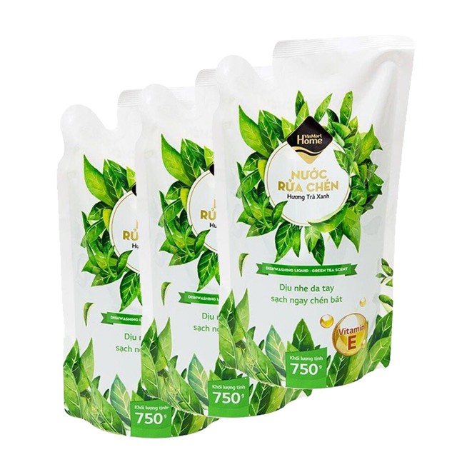 Bộ 3 túi nước rửa chén VinMart Home Trà Xanh 750g