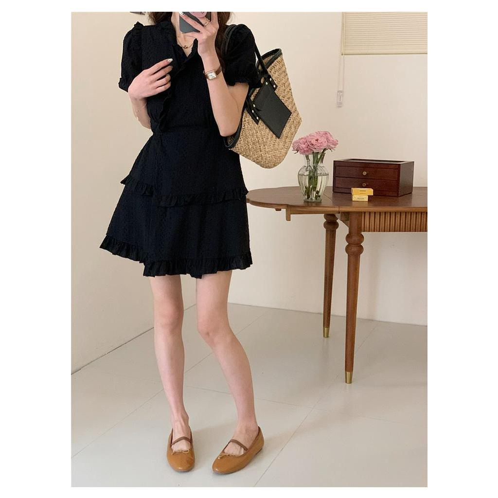 Đầm Đen Cổ Chữ v Phong Cách Pháp Thời Trang Mùa Hè 63468