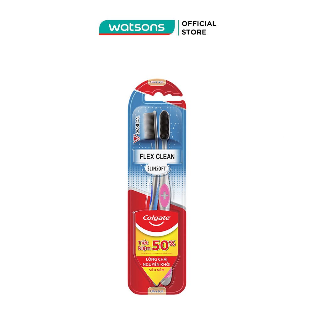 Bộ Bàn Chải Đánh Răng Colgate Flex Clean Charcoal Twin Slim Soft Mềm Mại 2 Cây