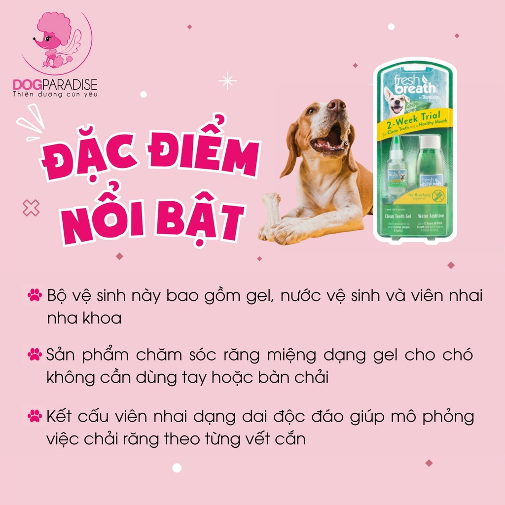 Bộ vệ sinh răng miệng cho chó Tropiclean sạch mảng bám hơi thở thơm mát không kèm bàn chải - Dog Paradise