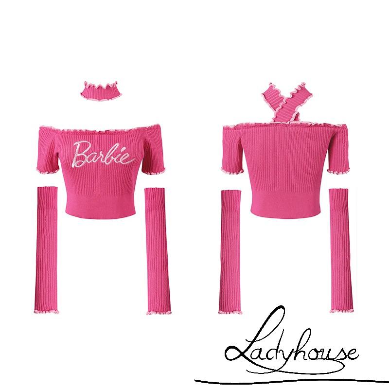 Set Áo Thun Tay Ngắn Hở Vai + Vòng Cổ Co Giãn Thời Trang Cho Nữ