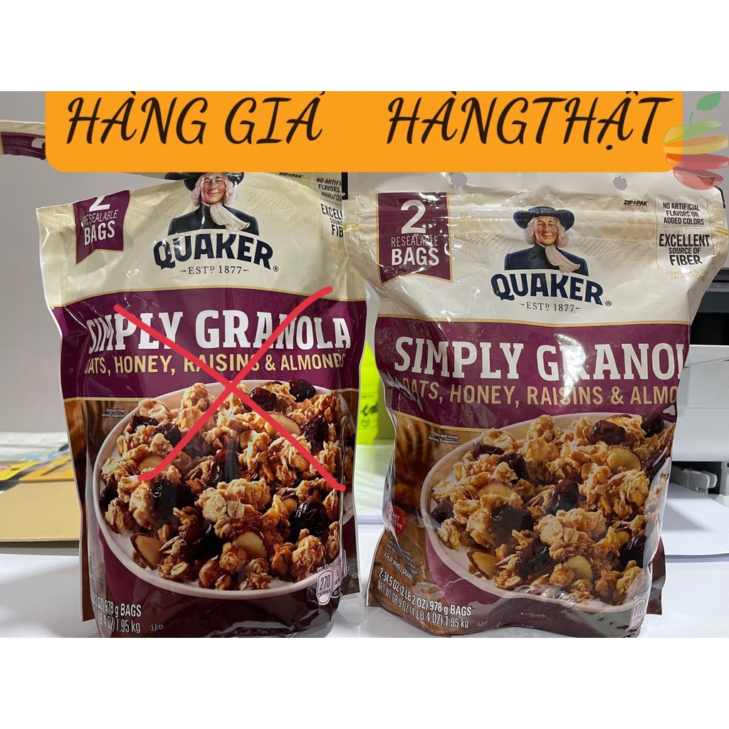 Nguyên Set 2 Gói Yến Mạch Ăn Kiêng Granola Quaker - 978gr/gói