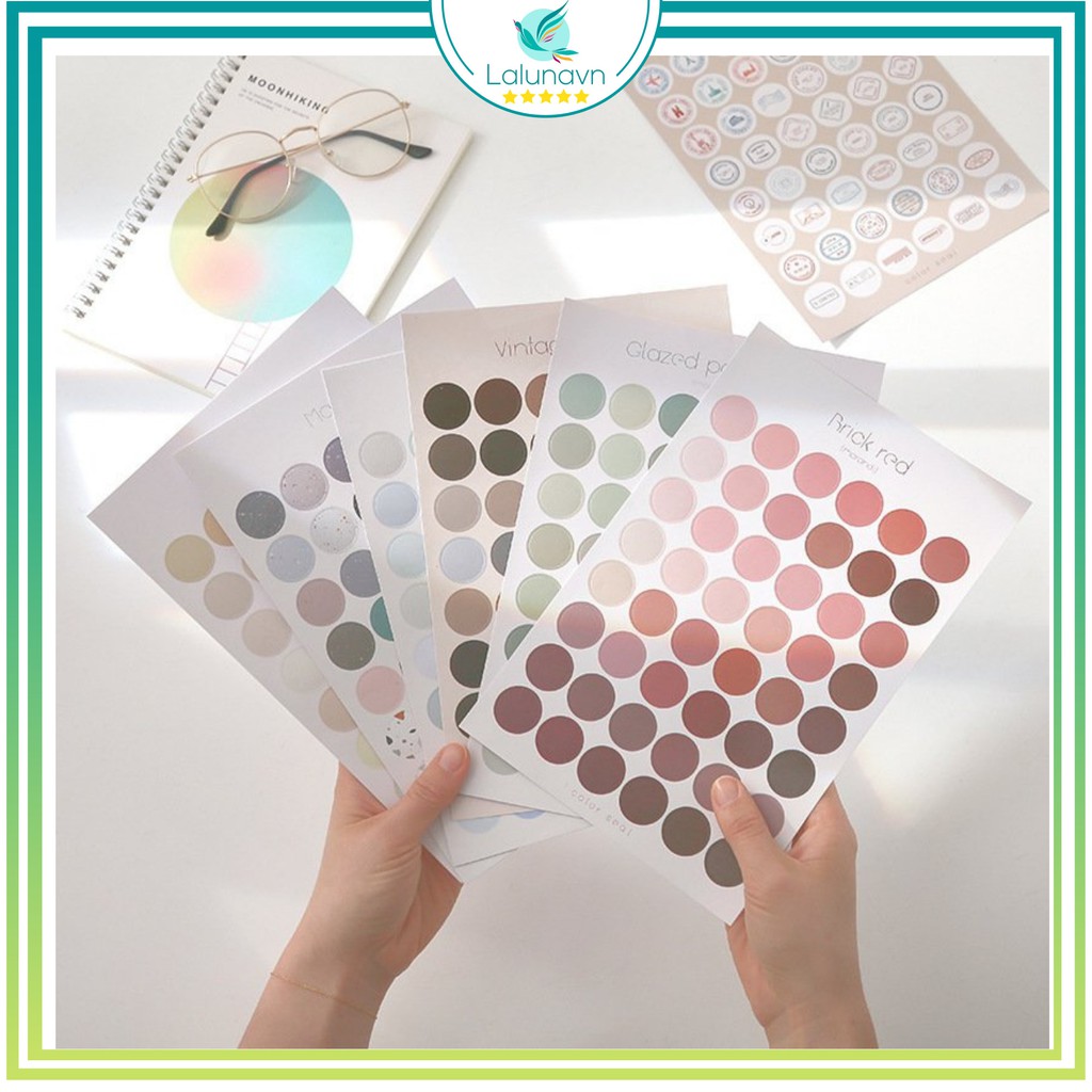 Set 48 Miếng / 1 Tờ Miếng Dán Sticker Hoạ Tiết Chấm bi nhiều màu xinh xắn lalunavn - A19