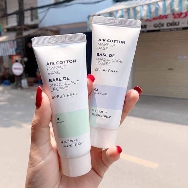 Kem lót kiềm dầu và hiệu chỉnh tông da The Face Shop Air Cotton Makeup Base SPF30 PA++ TFS 35g