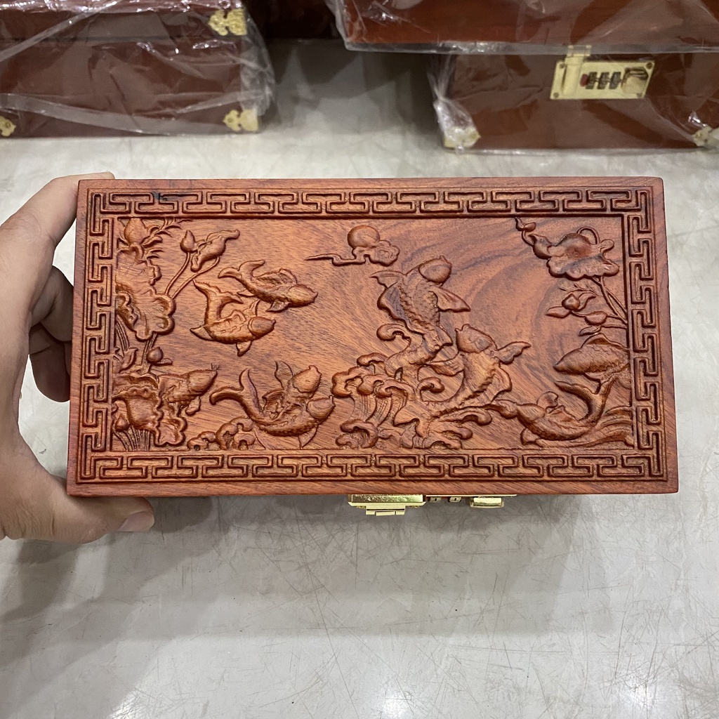 Hộp Đựng Tiền Tiết Kiệm Có Khóa mã  Bằng Gỗ Hương Cao Cấp , Hộp đựng con dấu ,trang sức