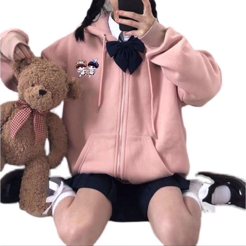 Áo khoác nữ, áo hoodie form rộng chất nỉ dày có mũ khoá kéo chất mềm đẹp | BigBuy360 - bigbuy360.vn