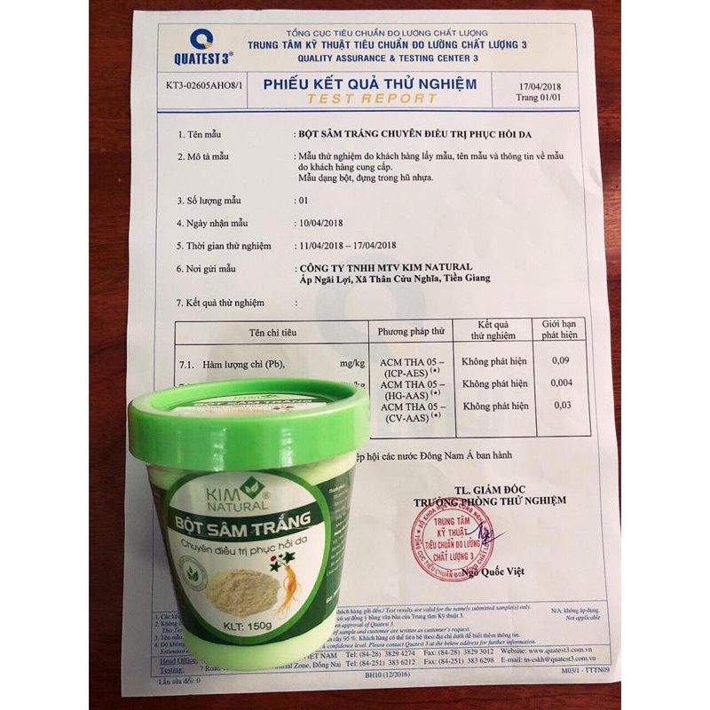 MẶT NẠ BỘT SÂM KIMNATURAL