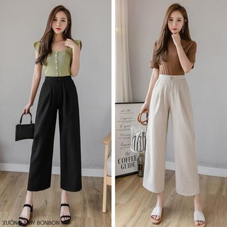 Quần culottes ống rộng - Chất vải đũi mềm - 4 màu Đen, Trắng, Ghi, Be - Mặc đi chơi cực xinh