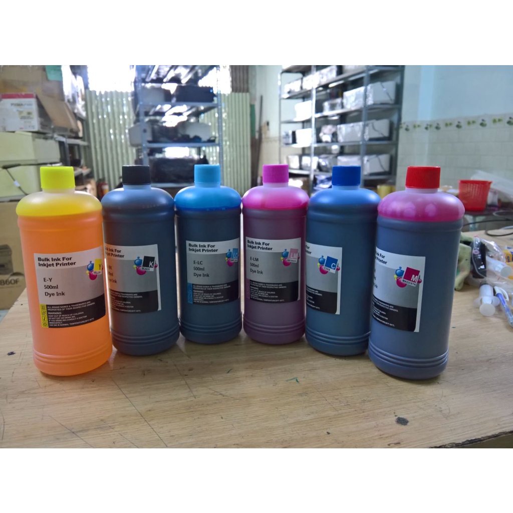 Mực Dye UV 500ml Bộ 6 màu | Mực in phun cho máy Epson,Canon