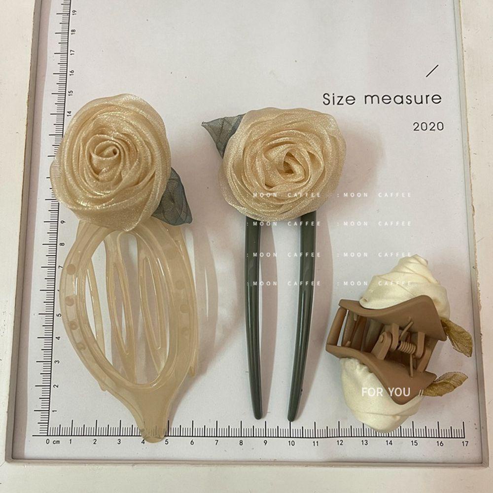 Kẹp Tóc Móng Vuốt Hình Chữ U Lớn Bằng Vải In Hoa Trà Dễ Thương VANES1 Dành Cho Bạn Nữ