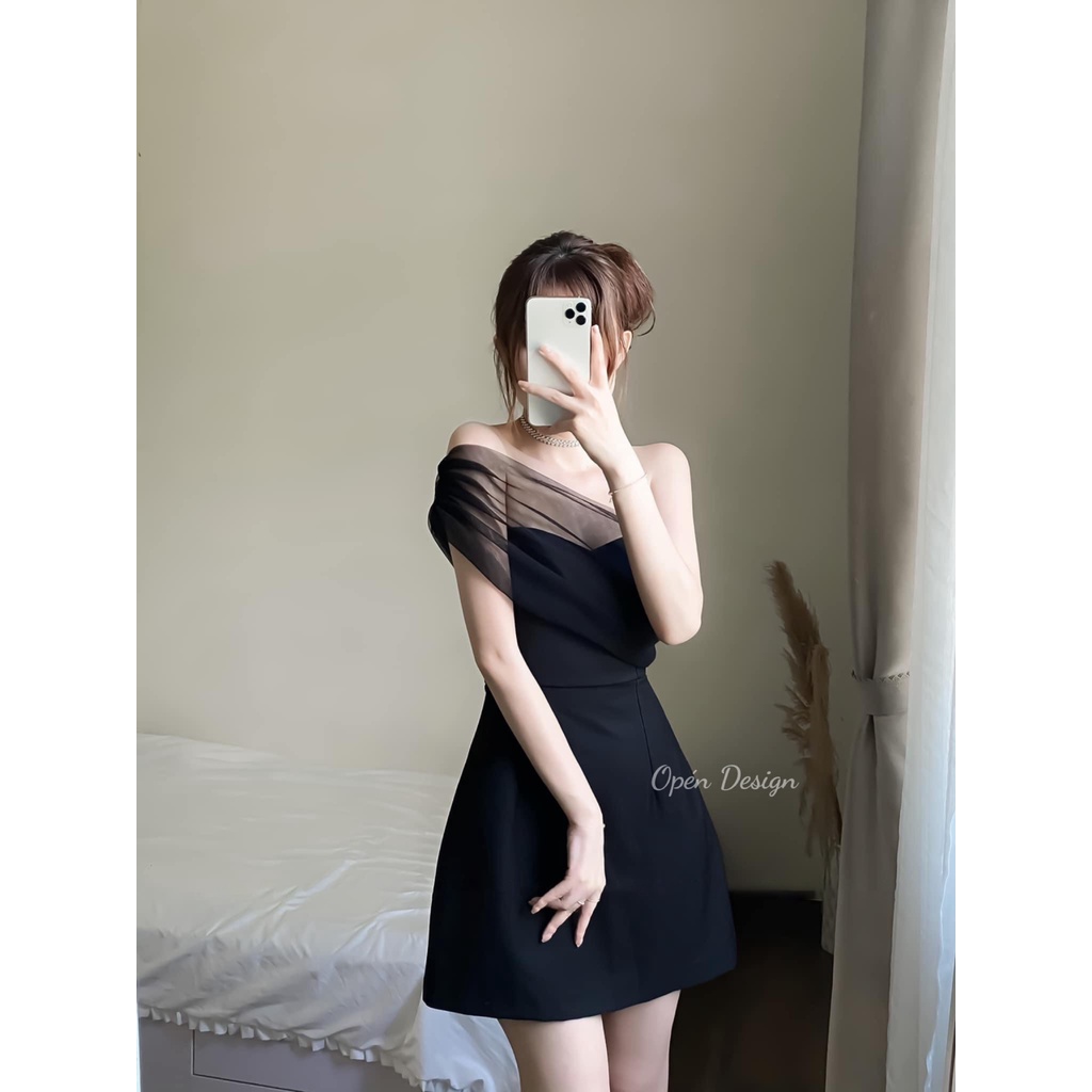Váy Cúp Ngực Vắt Chéo Vai Pha Ren Điệu Đà