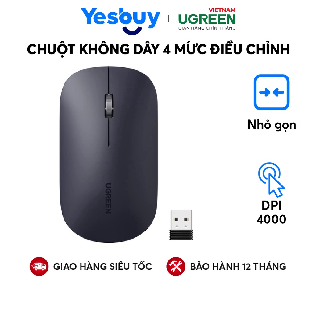 Chuột không dây 4 mức điều chỉnh DPI 1000/1600/2000/4000 UGREEN 90372