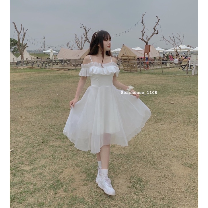 ❌ ĐẦM VÁY TRẮNG 2 DÂY BÈO VAI CÔNG CHÚA * 2 PRINCESS * | BigBuy360 - bigbuy360.vn
