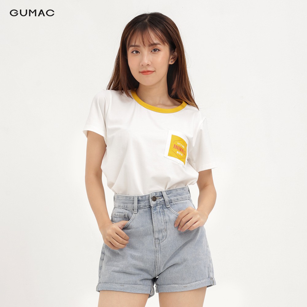 Áo thun nữ túi đắp phối cổ GUMAC ATA1259