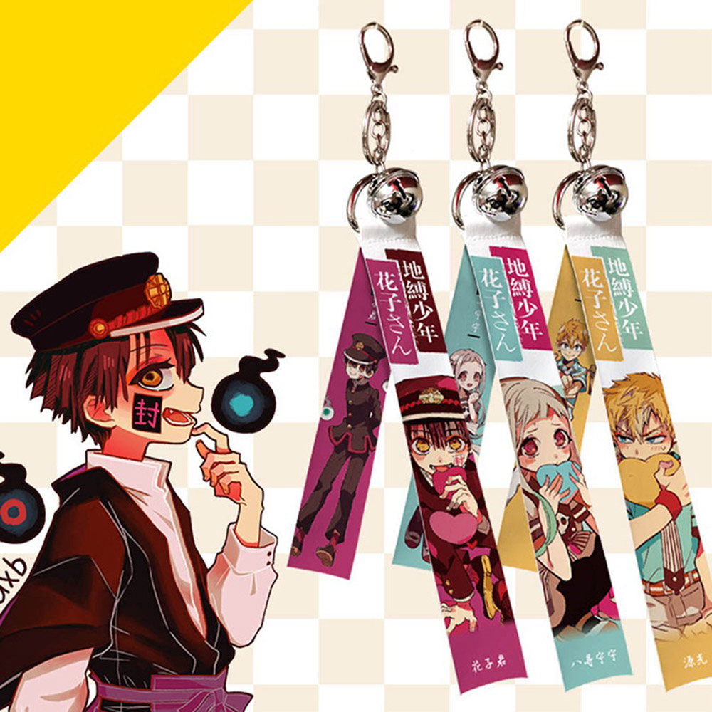 FORBETTER Simple Cartoon Keyrings Cool Cosplay Prop Toilet-bound Keychain Women Hanako Kun Wild Ribbon Jibaku Shounen Bell Japanese Anime/Multicolor