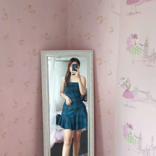 (SẴN size S) Váy 2 dây caro xanh