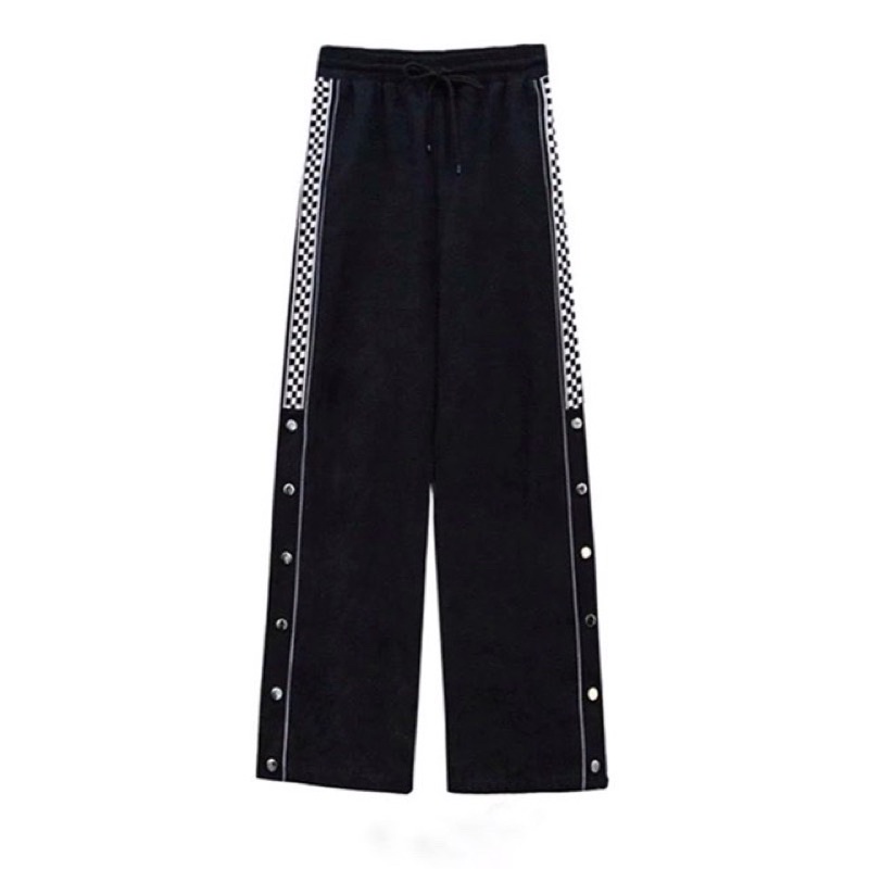 Quần Jogger thun xẻ cúc bấm line caro PHẢN QUANG - Nam nữ unisex  FREESHIP  Quần thun ống rộng