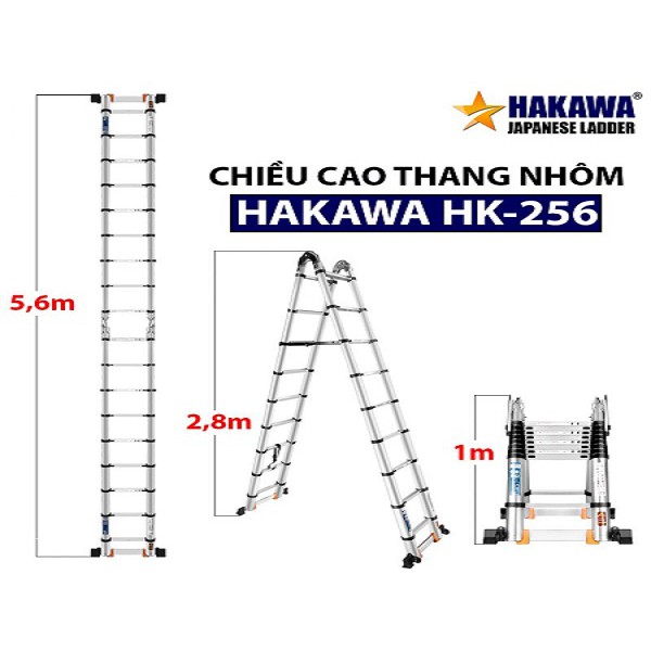 Thang nhôm rút chữ a Hakawa HK-256 (2,8m) chính hãng bảo hành 2 năm