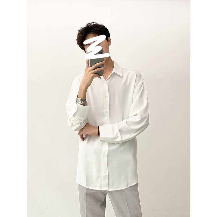 Áo sơ mi trắng , áo nam form rộng unisex vải lụa chống nhăn, thoáng mát , mềm mịn SML
