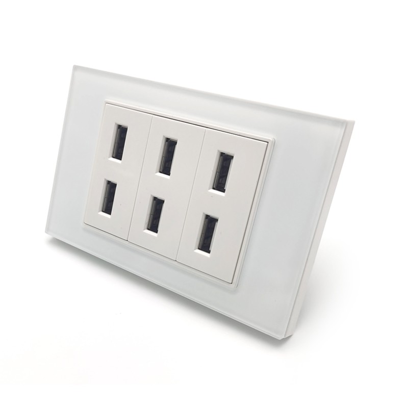 Ổ cắm mặt kính cường lực cao cấp kết hợp sạc USB 5V 2.1A kích thước 120*72mm bằng với công tắc cảm ứng