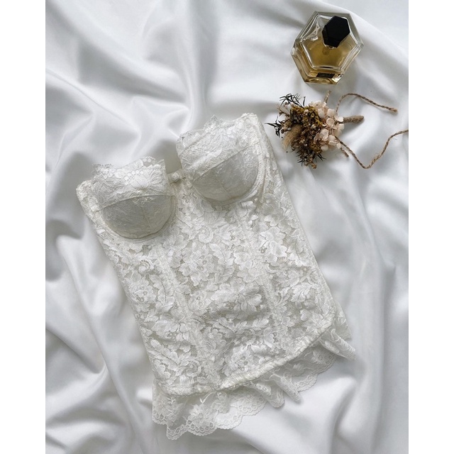 Áo corset trắng phối ren ren 2hand