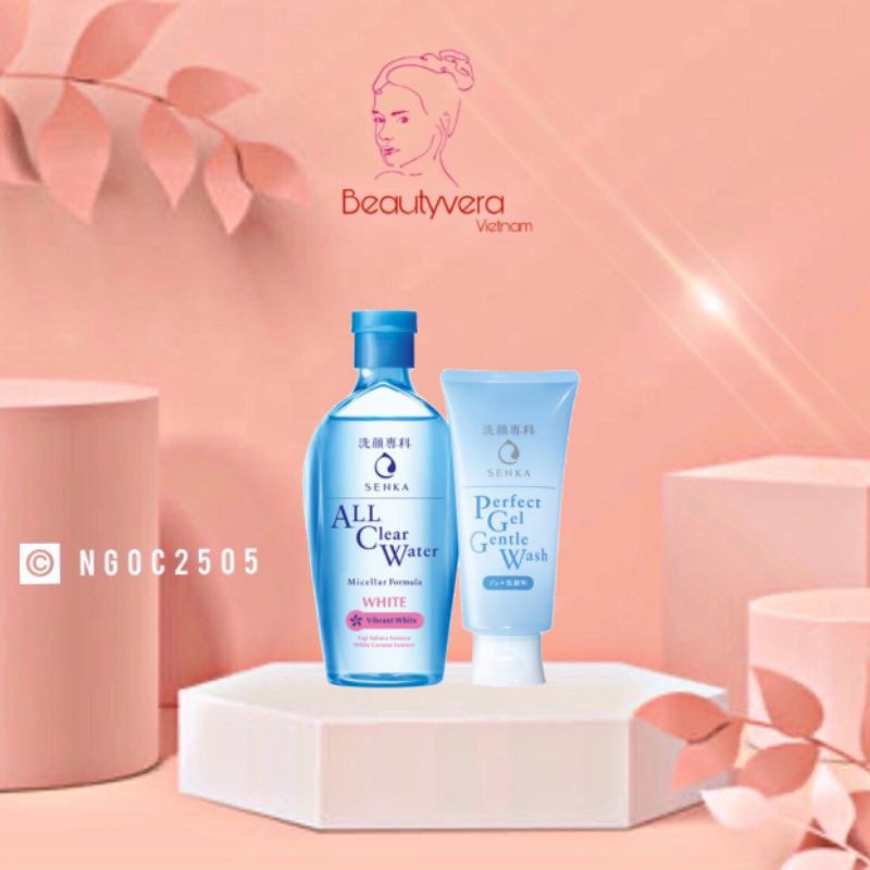 Combo Nước tẩy trang All Clear White 230ml và Gel rửa mặt dịu nhẹ Senka Perfect Gel Gentle Wash 100g