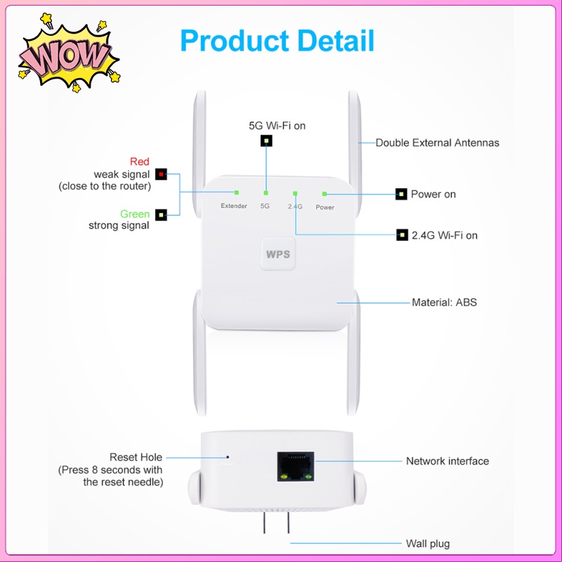 Bộ Khuếch Đại Tín Hiệu Wifi Không Dây 1200 Mbit / S 2.4 G 5 G 4