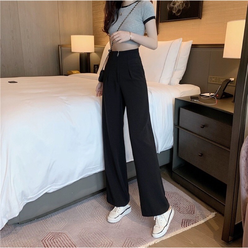 Quần vải ống suông chất tuyết mây dáng rộng bó éo, quần tây ống xuông nữ phong các Hàn Quốc | BigBuy360 - bigbuy360.vn