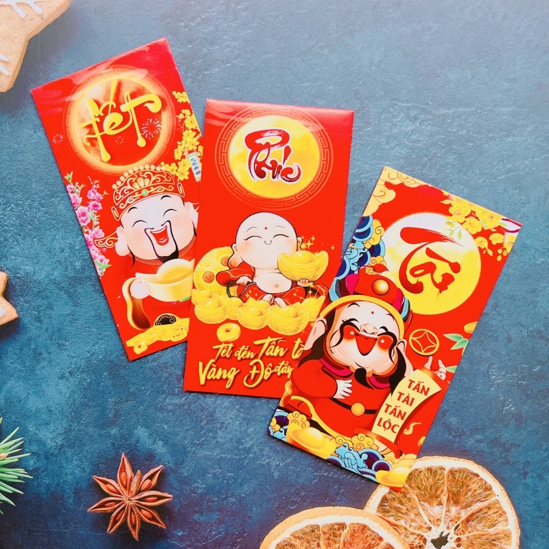 Xấp 10 bao lì xì đỏ 2024 hàng loại 1, bao lì xì tết, giấy bóng c150, màu in sắc nét