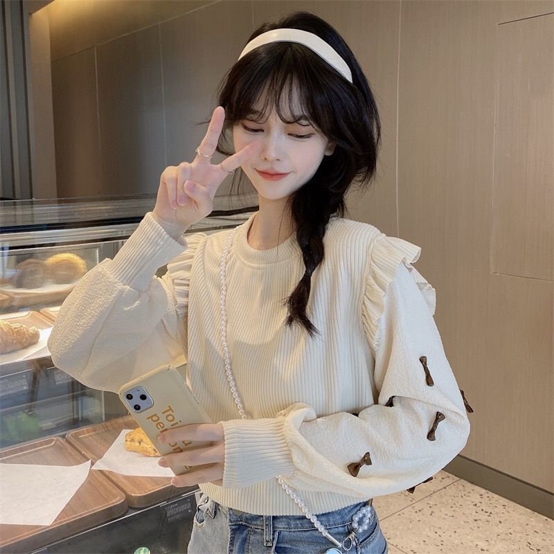 Áo Thun Dệt Kim Tay Dài Dáng Rộng Phong Cách Phương Tây Thời Trang Mùa Thu Cho Nữ