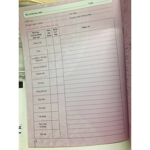 Học Bạ Tiểu Học Thông Tư 22
