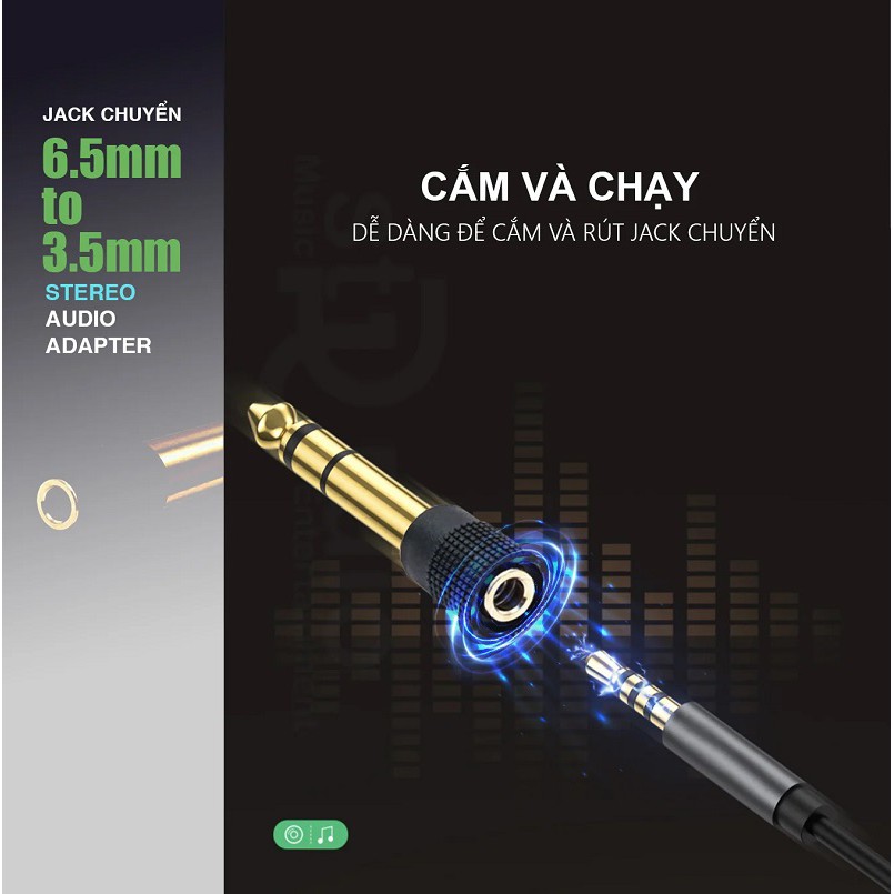 Đầu chuyển Jack 3.5mm sang Jack 6 ly Stereo cao cấp, phù hợp cho mọi loại tai nghe, mic, micro