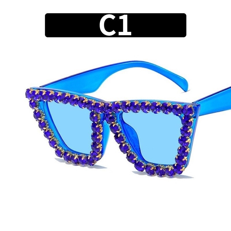 (KIQI-FASHION) COD Kính Mát Gọng Mắt Mèo Đính Đá Thời Trang Chống Tia Uv400 Dành Cho Nữ