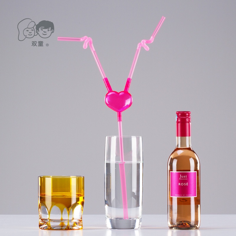 Ống Hút Nhựa Hình Trái Tim Hai Đầu Sáng Tạo Cho Cặp Đôi