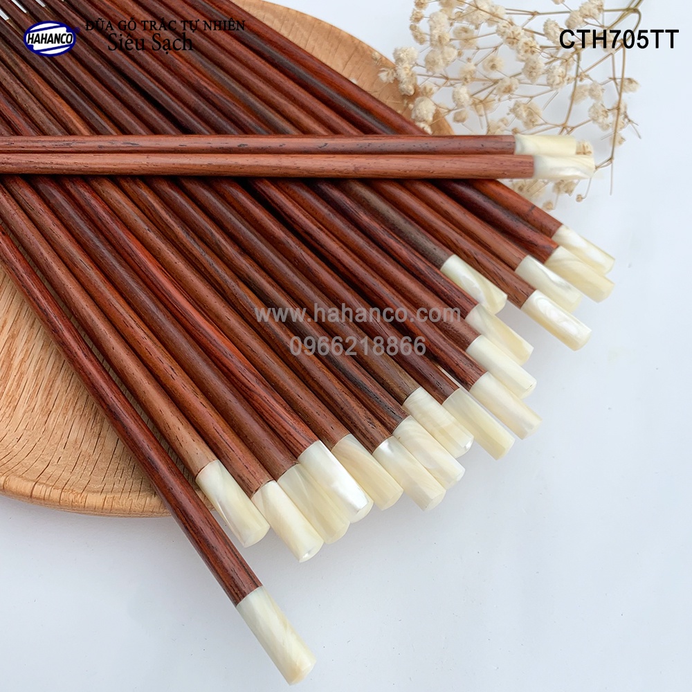 Đũa Gỗ Trắc Đầu Ốc Xà Cừ Singapore HAHANCO (Hộp 10 Đôi) Kháng Khuẩn - CTH705TT