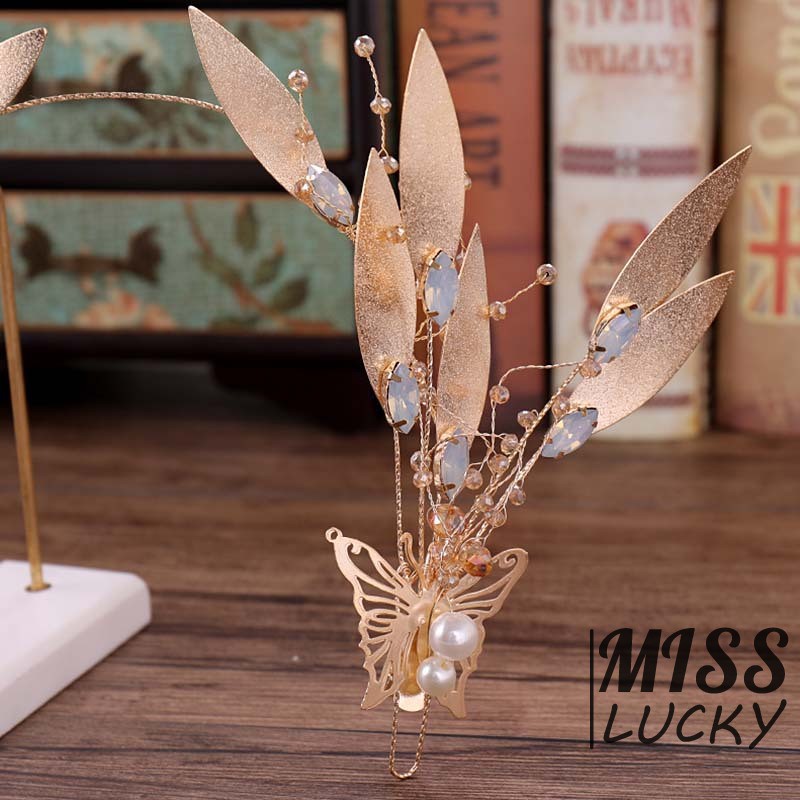 Phụ kiện cài tóc hình lá đính đá sang trọng thời trang dành cho cô dâu