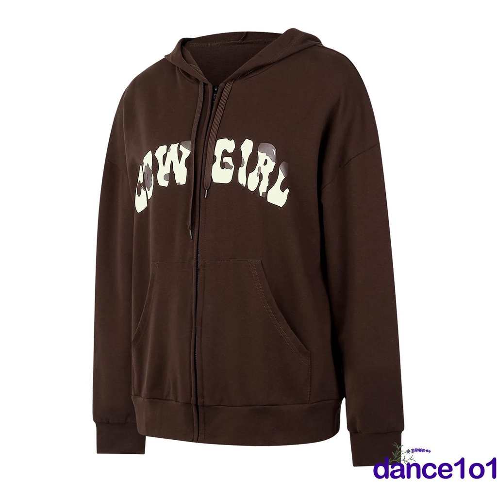 Áo khoác nữ tay dài có nón khóa kéo in chữ