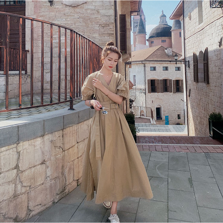 Đầm Nữ Dáng Dài Cổ Chữ V Thời Trang Thanh Lịch | BigBuy360 - bigbuy360.vn