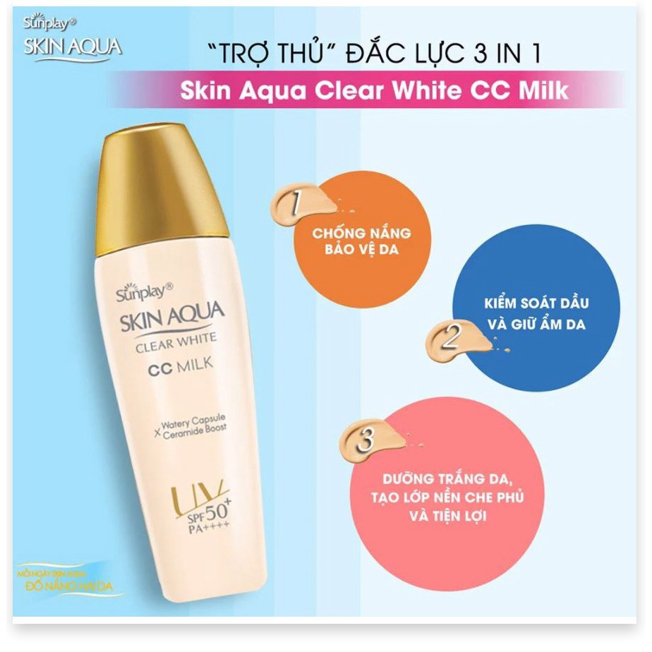 [Mã giảm giá] Sữa Chống Nắng Tạo Nền Trắng Mịn Sunplay Skin Aqua Clear White CC Milk SPF50+/PA++++ 25g