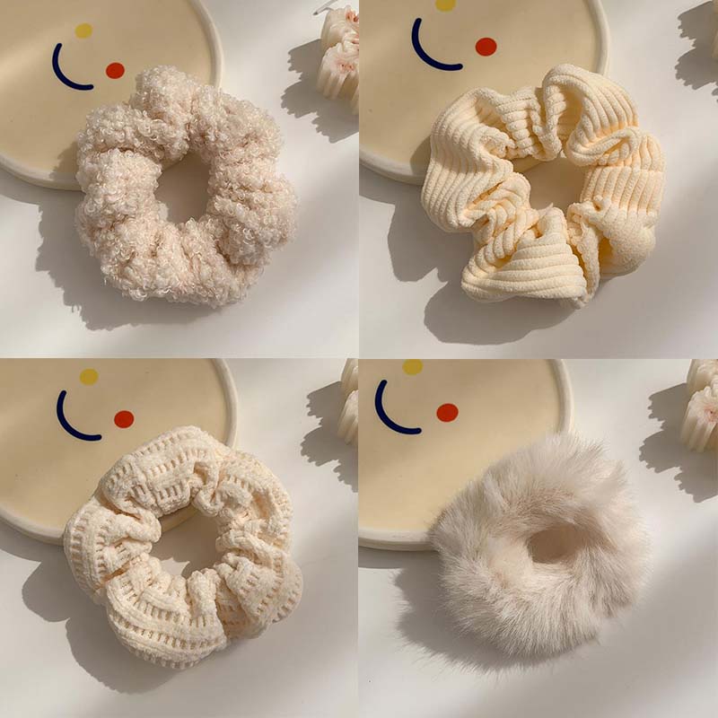 Set 7 Dây Buộc Tóc Cao Su Co Giãn Bọc Vải Lông Trắng Mềm Mại Cho Nữ