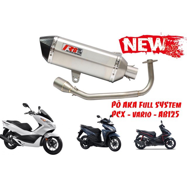 Pô tăng R8 RACING cổ inox xe vario click pcx