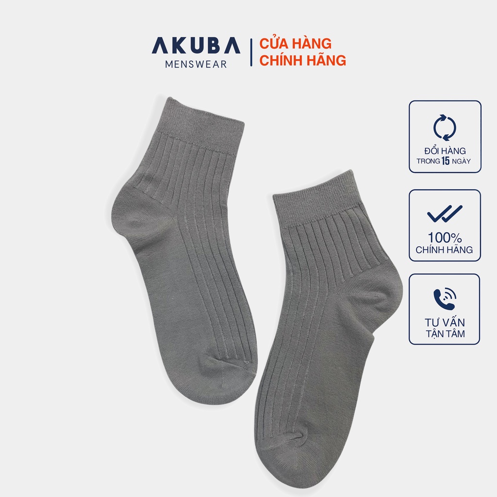 Vớ cao cổ gân dệt logo Akuba cotton kháng khuẩn mềm mại 01U0072