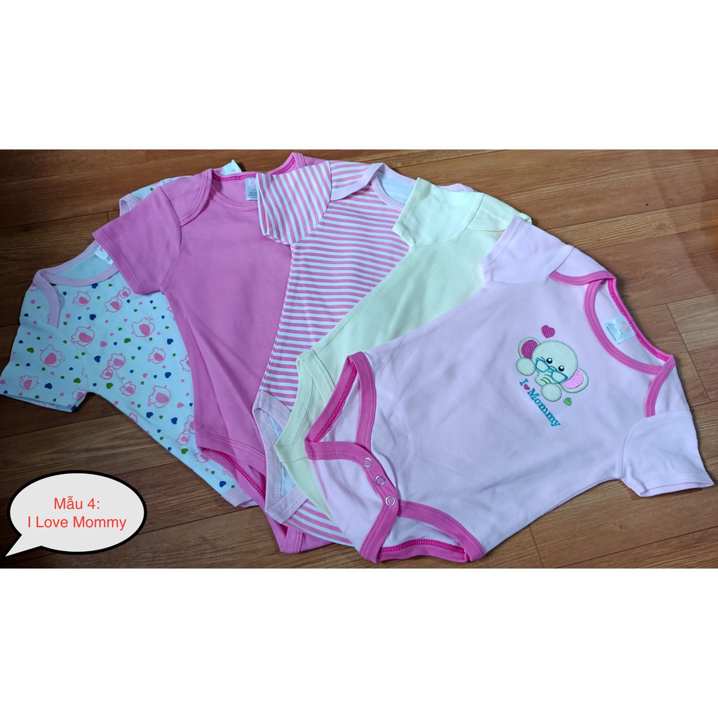 Set 5 Áo Cộc Tay Baby Bodysuits Cho Bé 0-12 Tháng | I Love Mommy Hồng Baby Bodysuits Áo liền quần đóng bỉm